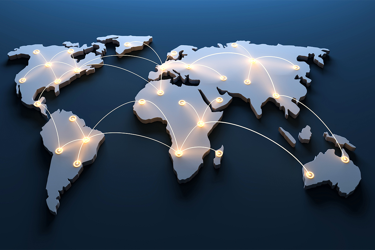 Global map illustrating international business expansion across Europe, Asia-Pacific, the UAE, USA, Canada, Mexico and Chile through Employer of Record (EOR), global payroll, immigration and entity setup services.
